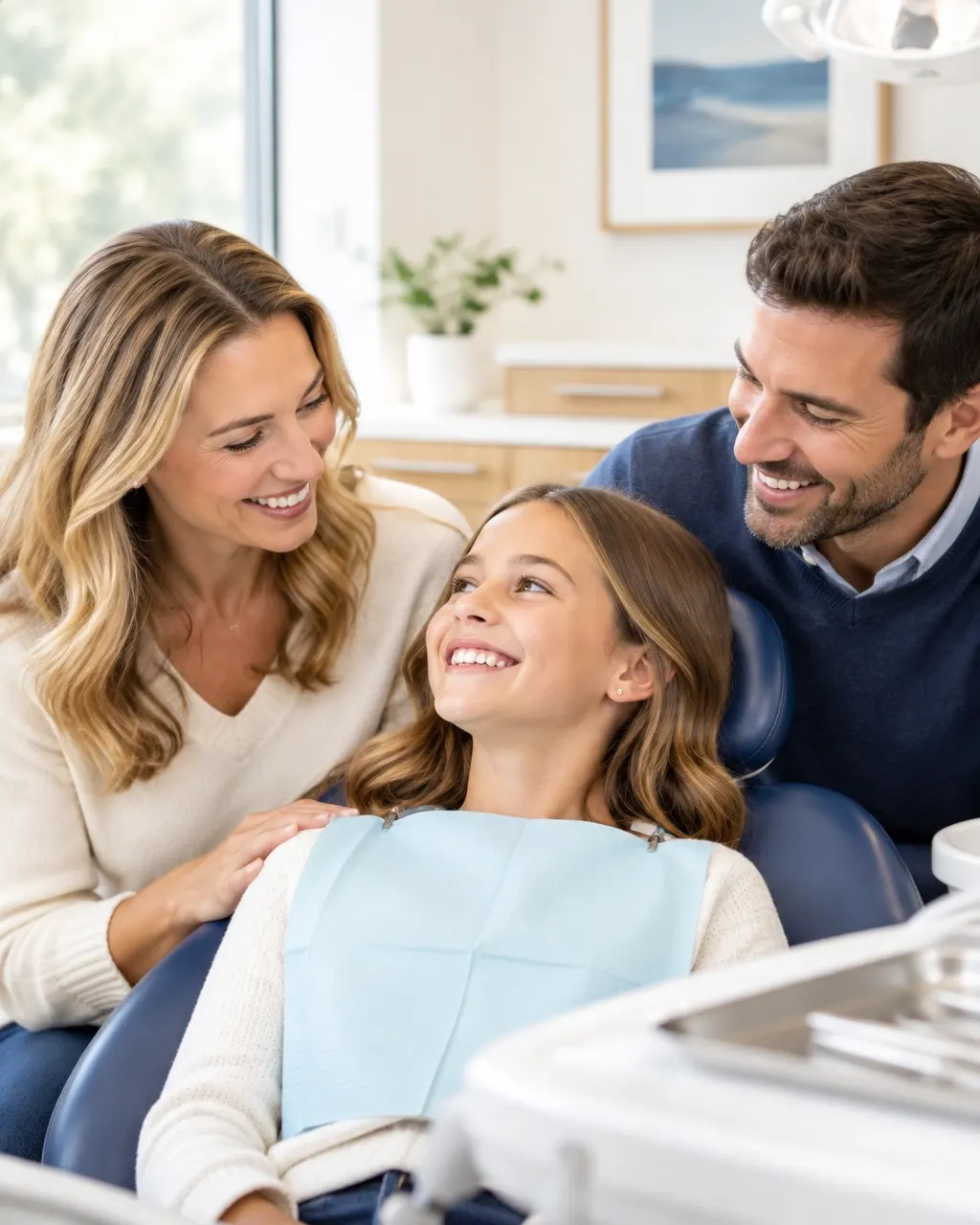 Family smiling together in a welcoming practice